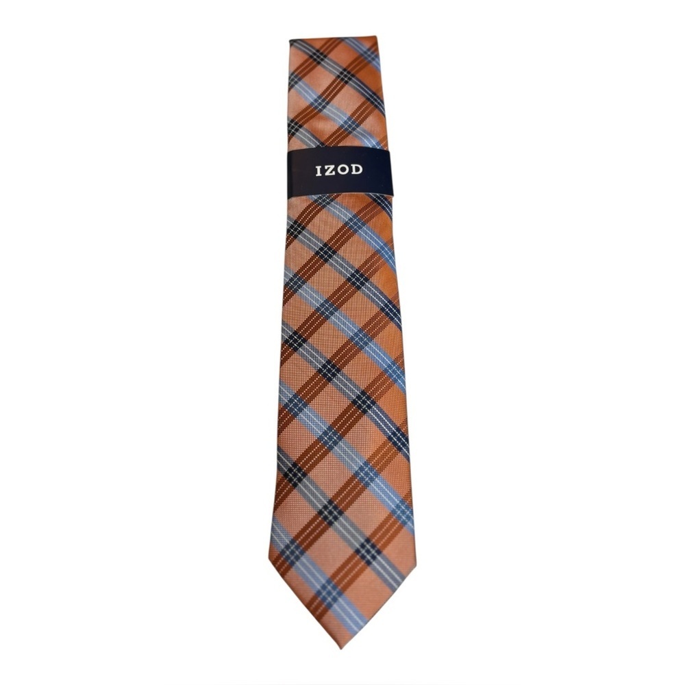 NWT Izod Orange & Blue Necktie Diagonal Plaid Tie